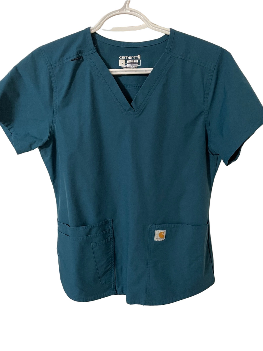 Carhartt Teal V-Neck Scrub Top with Front Pockets Size Small
